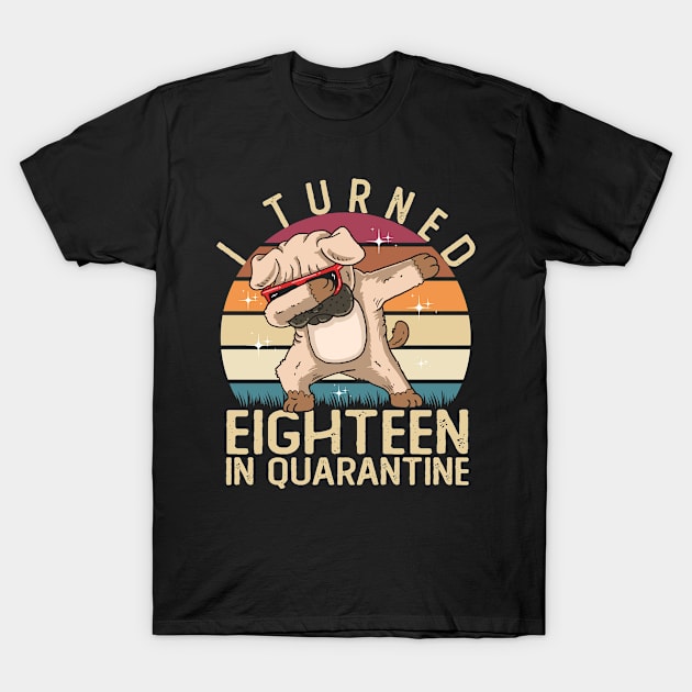 I Turned Eighteen In Quarantine Dabbing Pug 18th Birthday T-Shirt by Kawaii_Tees